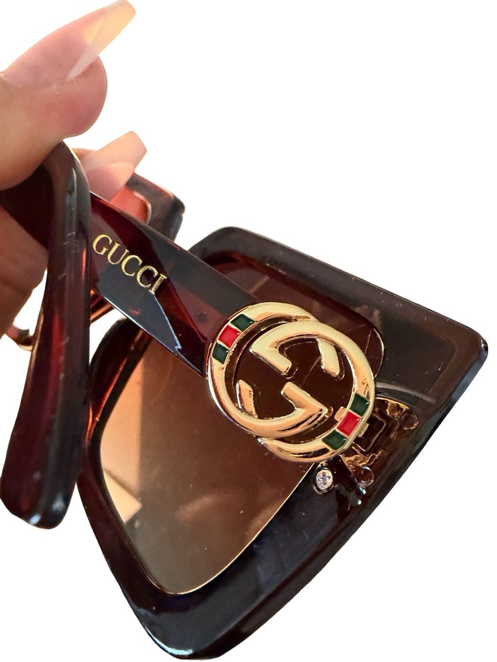Gucci Women's Amber Brown Oversized Square Sunglasses - Picture 3 of 6